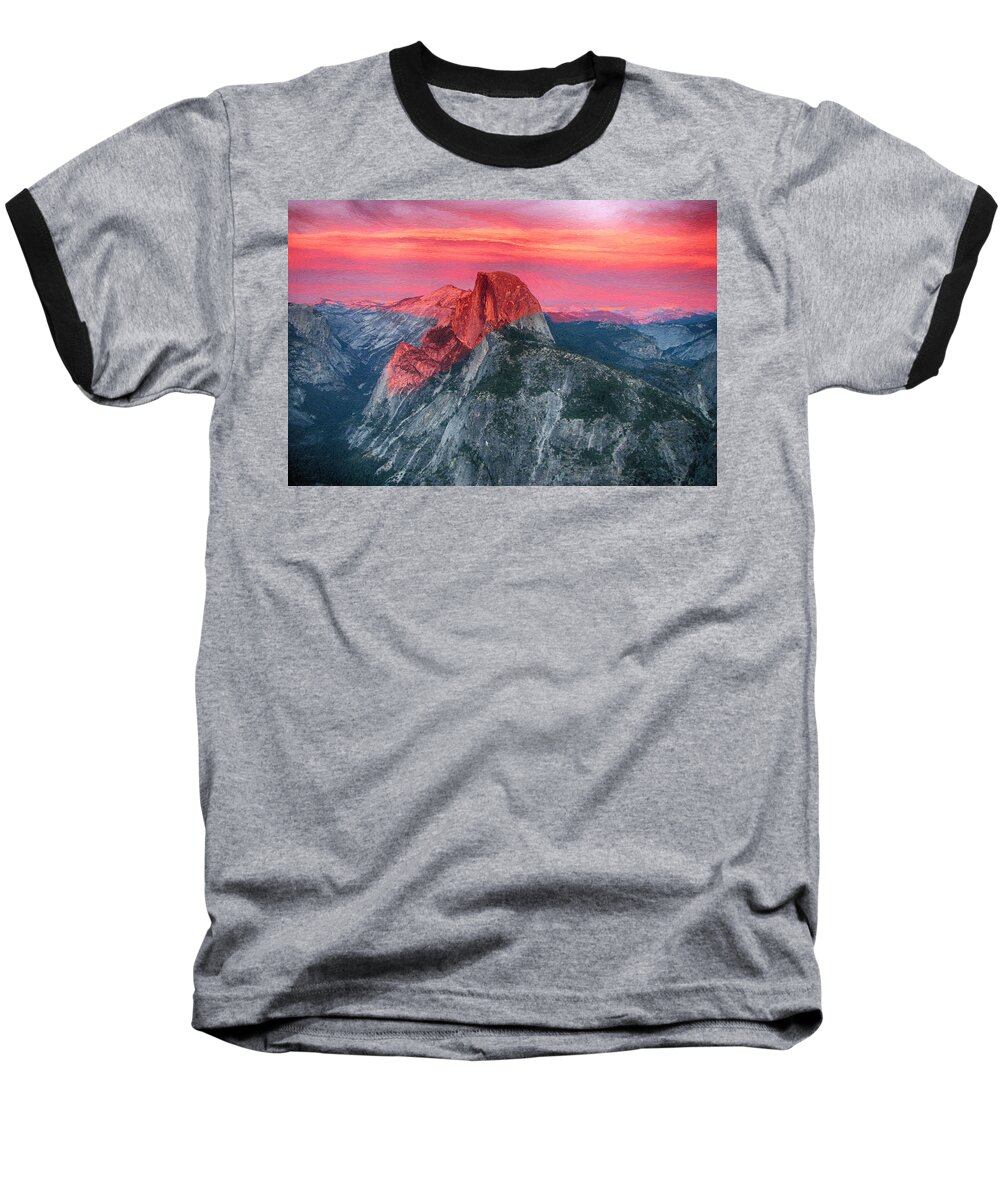 Sunset Baseball T-Shirt featuring the painting Half Dome Sunset from Glacier Point by John Haldane