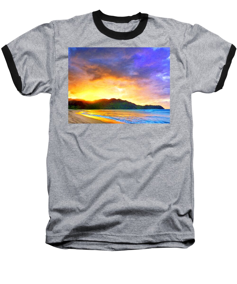 Sunset Baseball T-Shirt featuring the painting Hanalei Sunset by Dominic Piperata