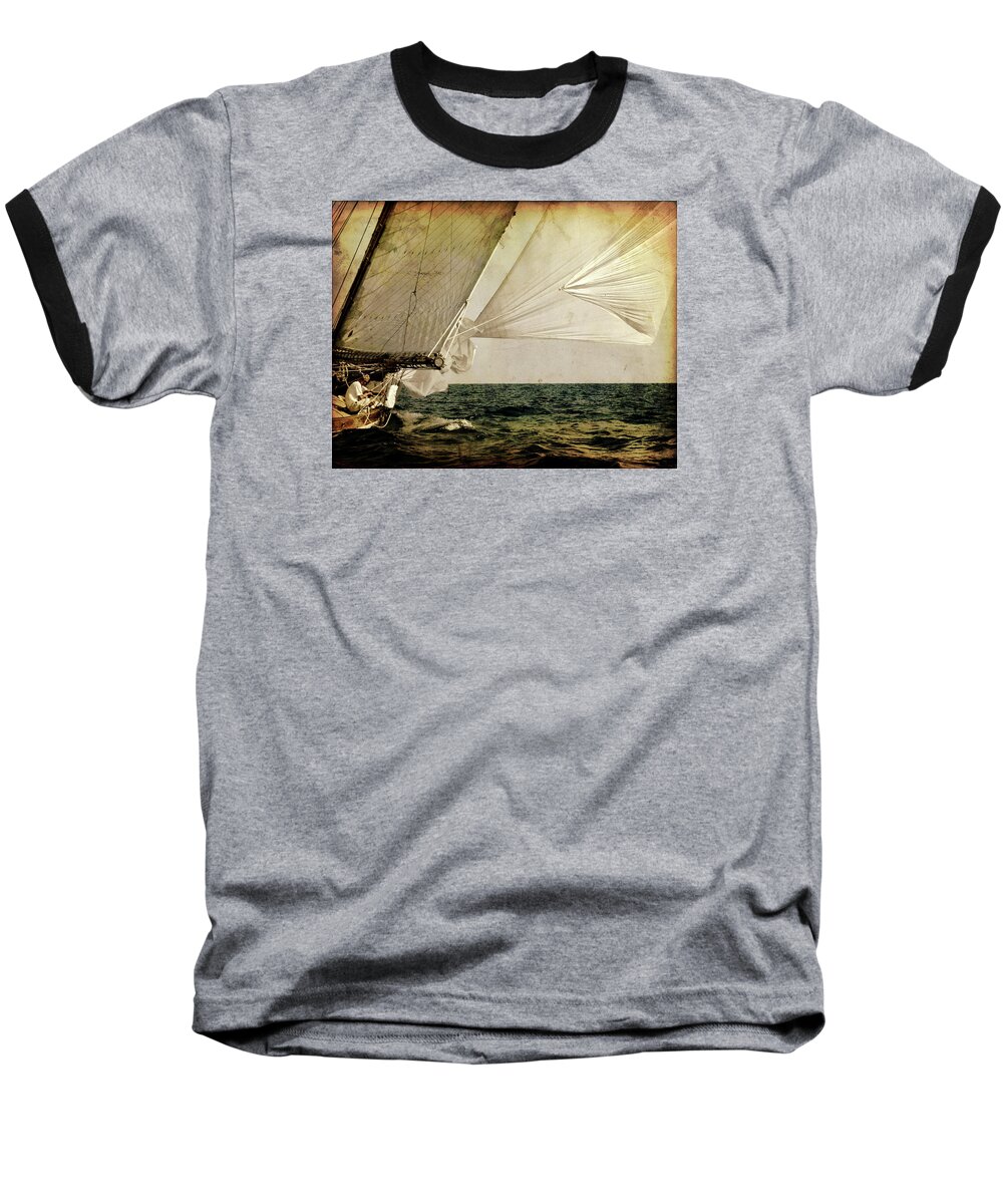 Tall Baseball T-Shirt featuring the photograph Hanged On Wind In A Mediterranean Vintage Tall Ship Race by Pedro Cardona Llambias
