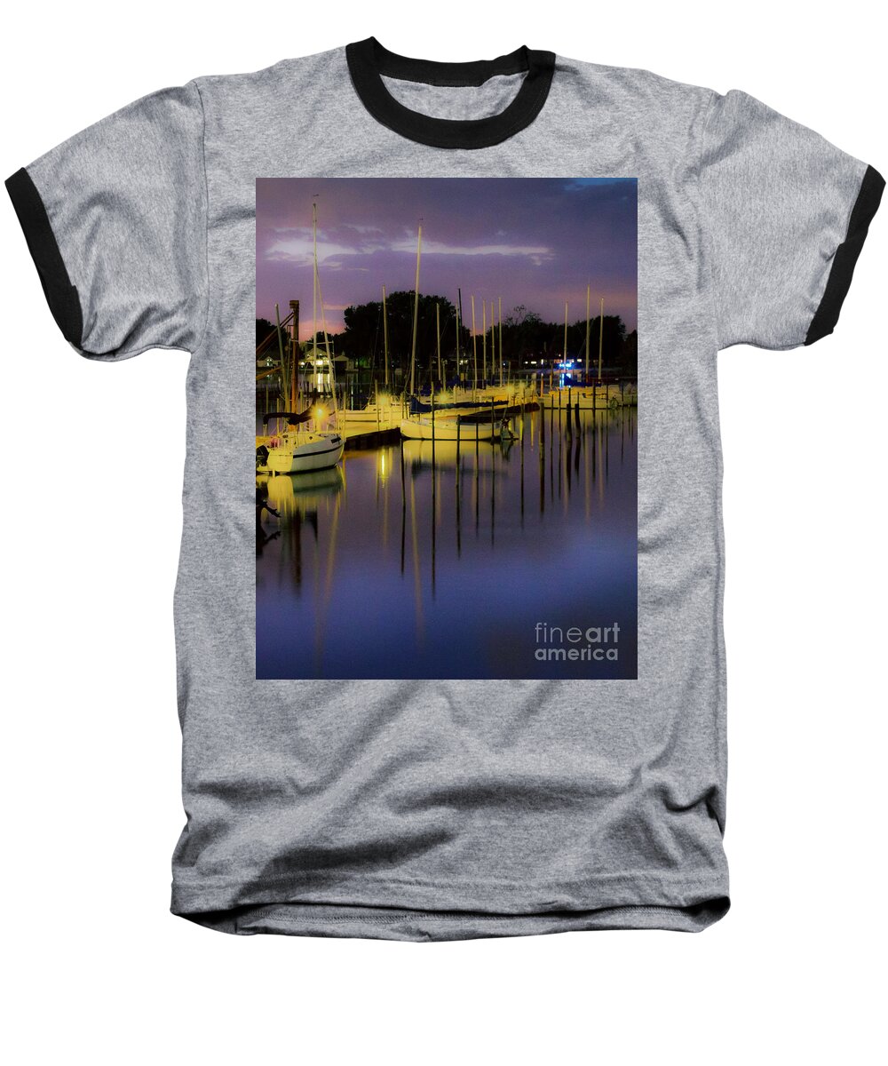 Boats Baseball T-Shirt featuring the photograph Harbor At Night by Michael Arend