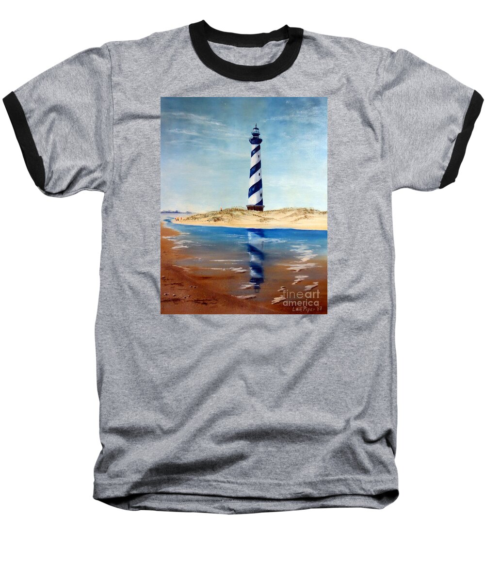 Lighthouse Painting Baseball T-Shirt featuring the painting Hatteras Lighthouse by Lee Piper