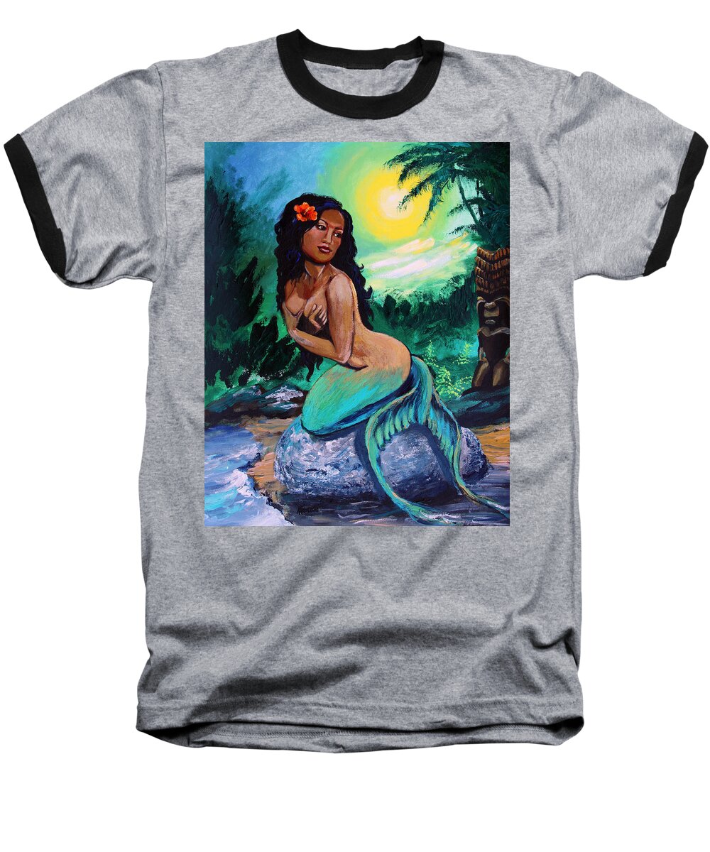 Hawaii Baseball T-Shirt featuring the painting Hawaii Mermaid by Karon Melillo DeVega
