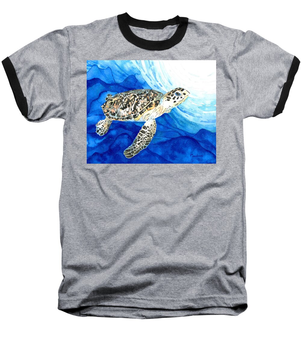 Turtle Baseball T-Shirt featuring the painting Hawksbill Sea Turtle 2 by Pauline Walsh Jacobson