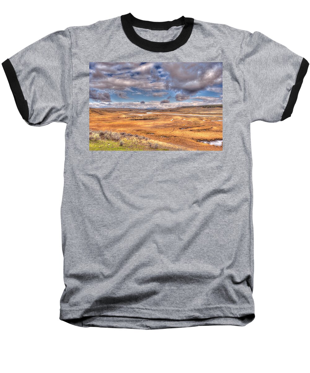 Waterfalls Baseball T-Shirt featuring the photograph Hayden Valley Bison on Yellowstone River by Brenda Jacobs