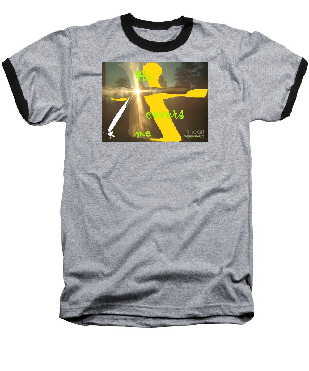 The Natural Sun Depicts The Cross-form Baseball T-Shirt featuring the photograph He Covers Me lll by Robin Coaker
