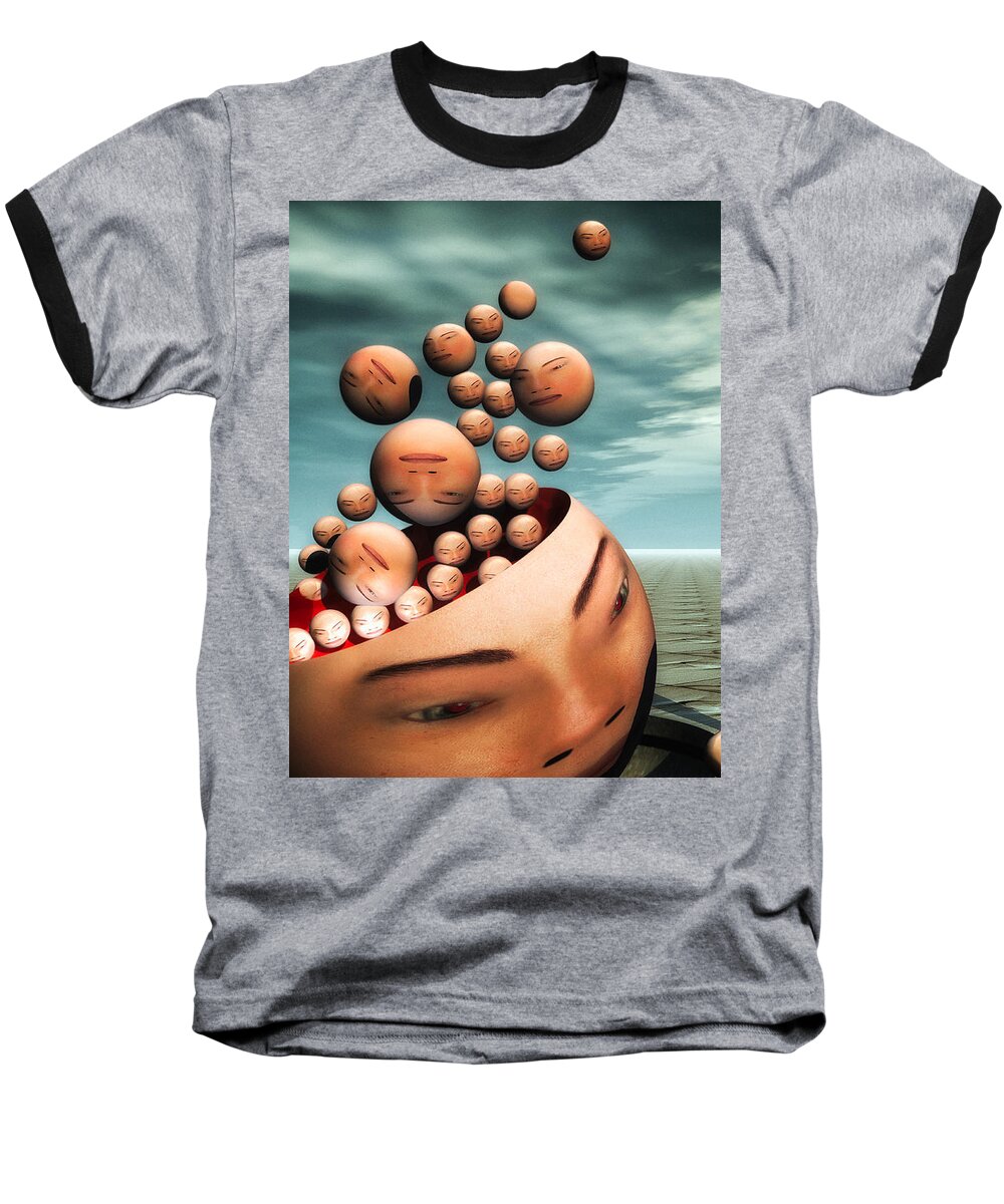 Surreal Baseball T-Shirt featuring the digital art Heads by Bob Orsillo