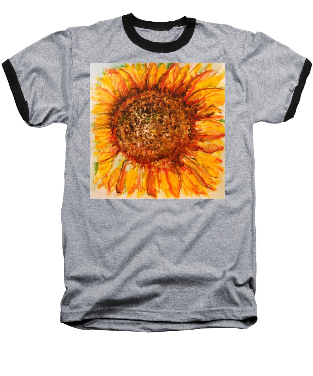 Sunflower Baseball T-Shirt featuring the painting Hello Sunflower by Elaine Duras
