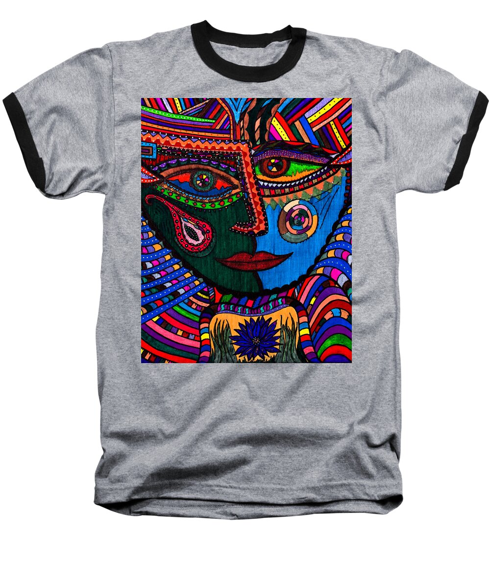 Face Baseball T-Shirt featuring the painting Her Kaleidoscope Mind - Face - Abstract by Marie Jamieson