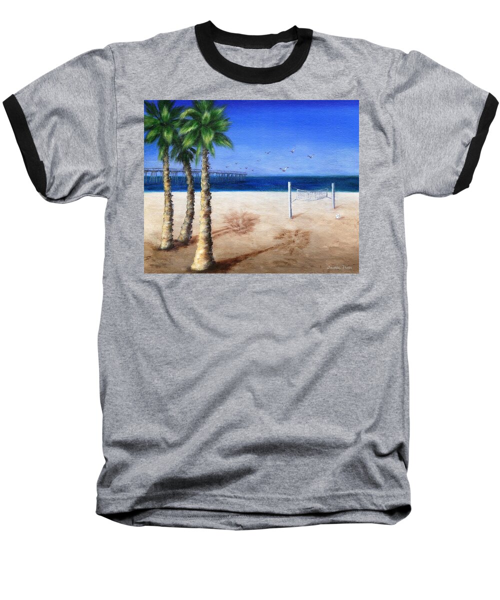 Palm Baseball T-Shirt featuring the painting Hermosa Beach Pier by Jamie Frier