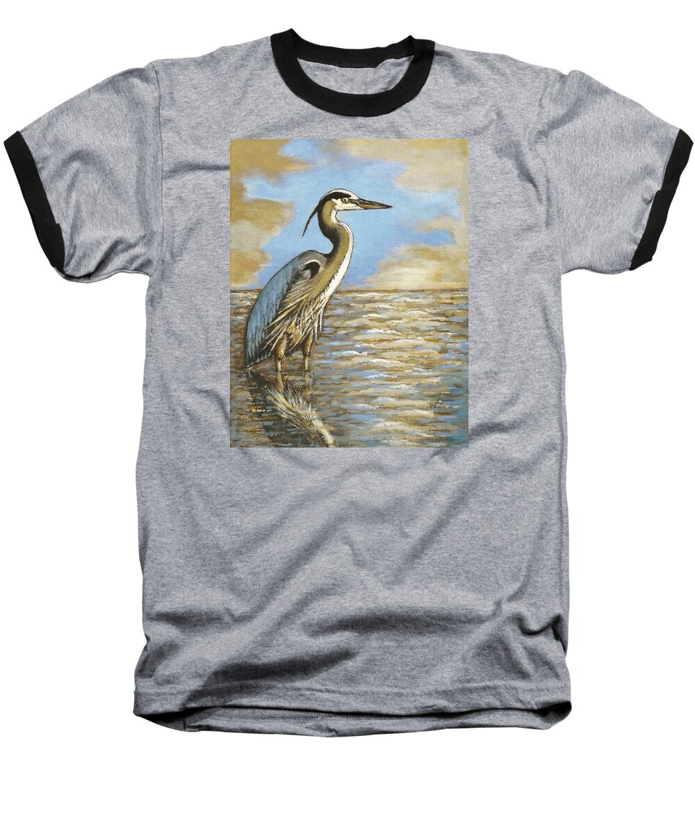 Heron Baseball T-Shirt featuring the painting Heron At Bay by VLee Watson