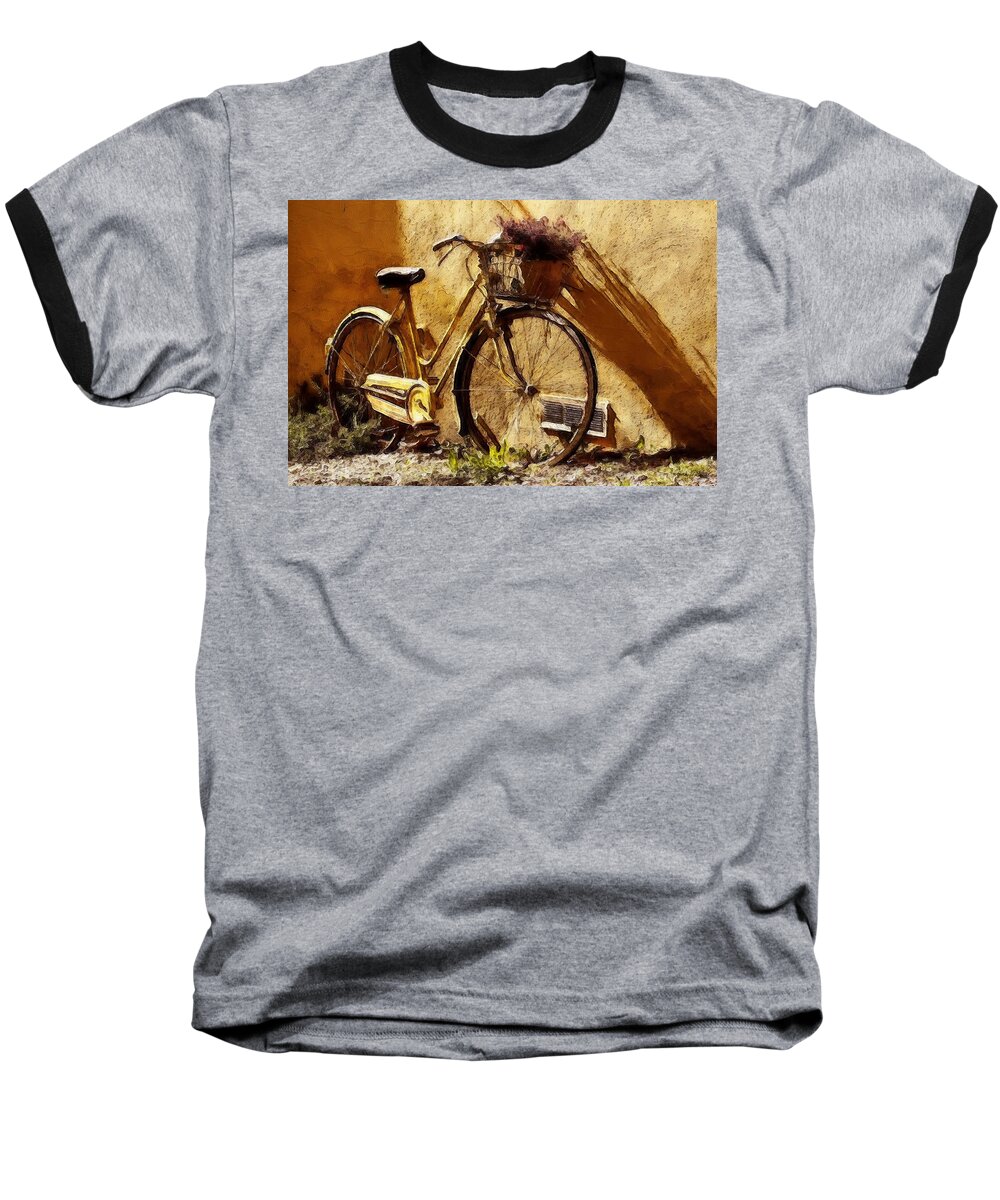 Bike Baseball T-Shirt featuring the painting Hitching a Ride by Sandy MacGowan