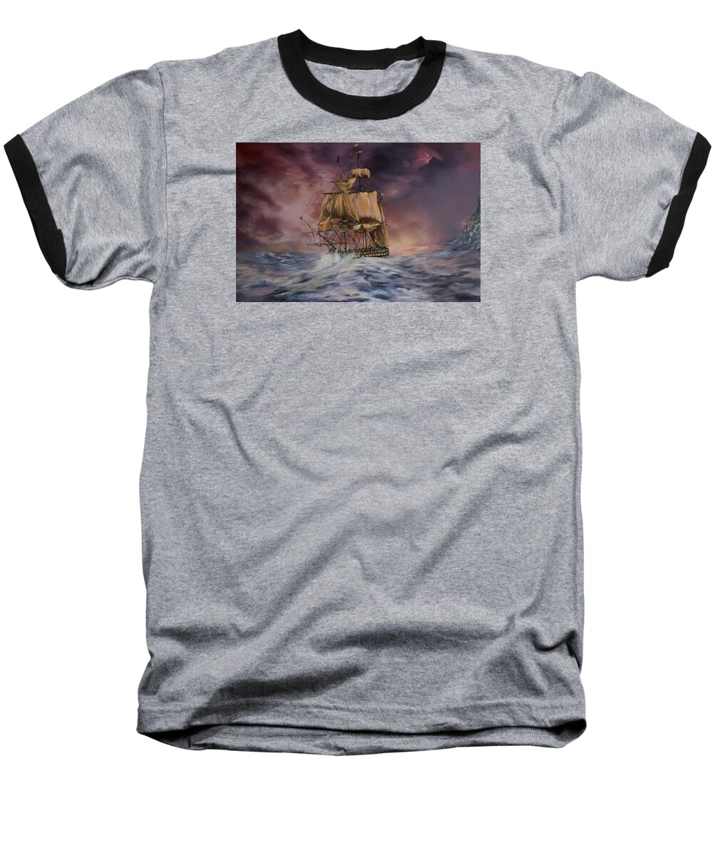 H.m.s Victory Baseball T-Shirt featuring the painting H.M.S Victory by Jean Walker