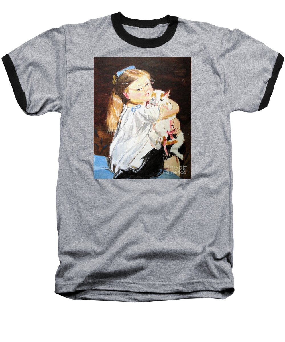 Little Girls Baseball T-Shirt featuring the painting Holding On by Judy Kay