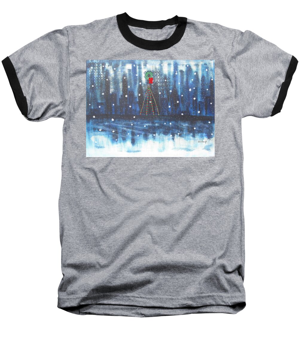 Christmas Baseball T-Shirt featuring the painting Holiday Skyline by Diane Pape