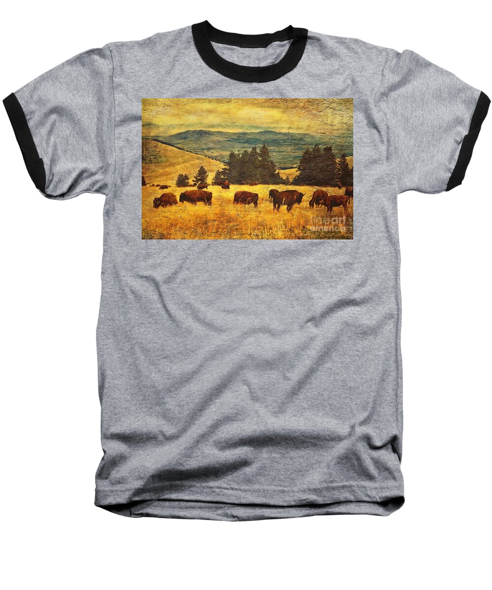 Buffalo Baseball T-Shirt featuring the digital art Home on the Range by Lianne Schneider