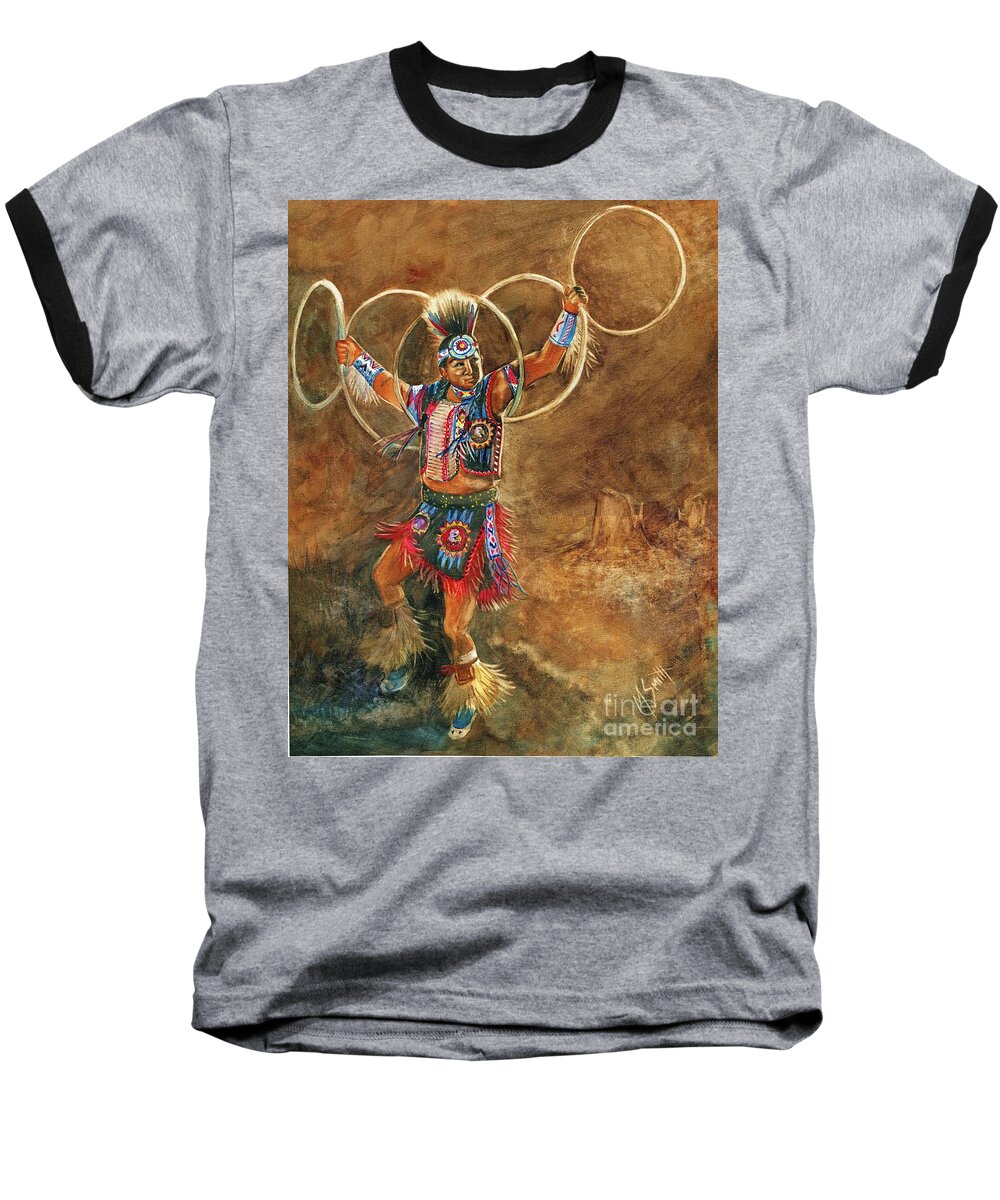 Hopi Hoop Dancer Baseball T-Shirt featuring the painting Hopi Hoop Dancer by Marilyn Smith