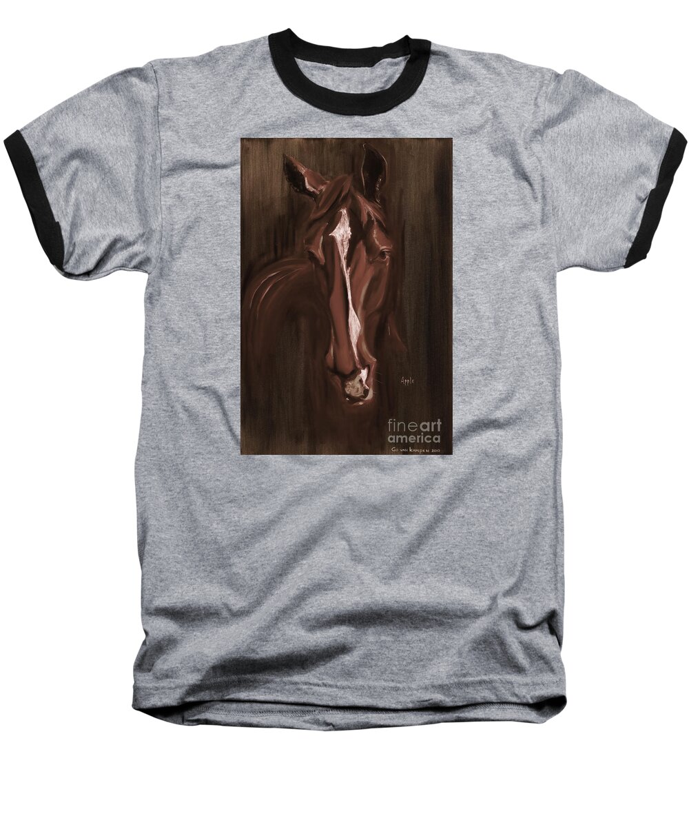 Horse Baseball T-Shirt featuring the painting Horse Apple warm brown by Go Van Kampen