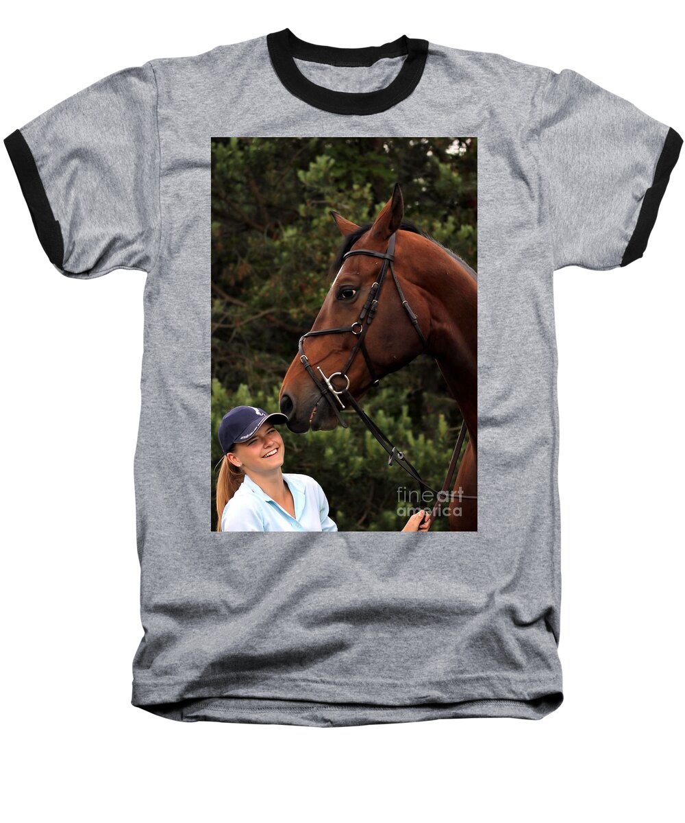 Horse Baseball T-Shirt featuring the photograph Horsie Nudge by Janice Byer