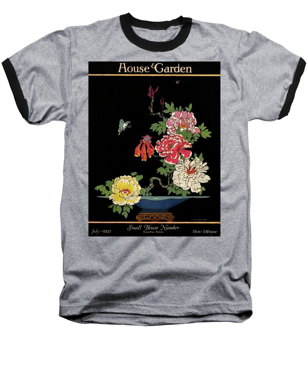 House & Garden Baseball T-Shirt featuring the photograph House & Garden Cover Illustration Of Peonies by H. George Brandt