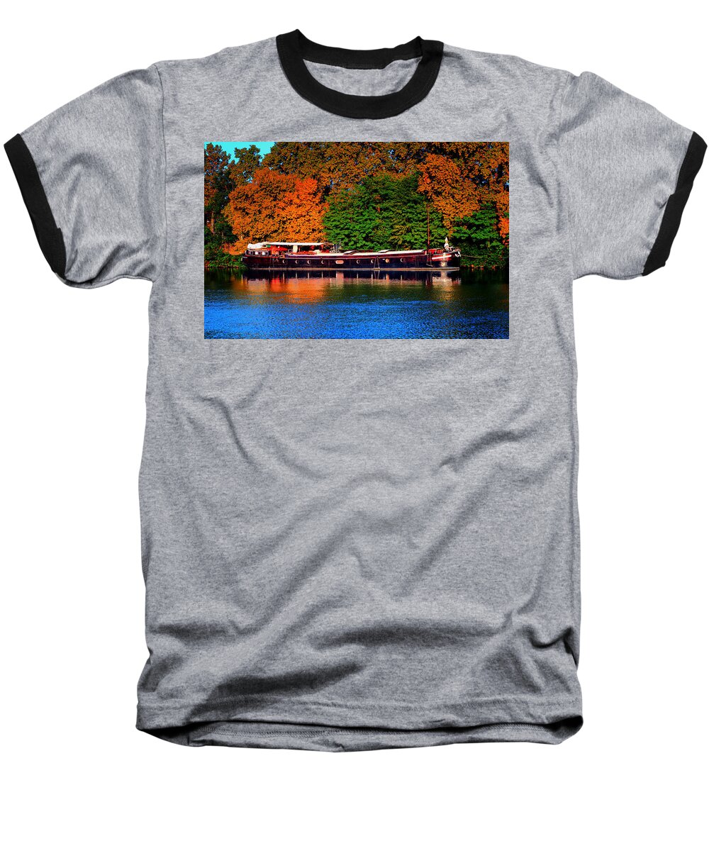 Europe Baseball T-Shirt featuring the photograph House Boat river barge in France by Tom Prendergast