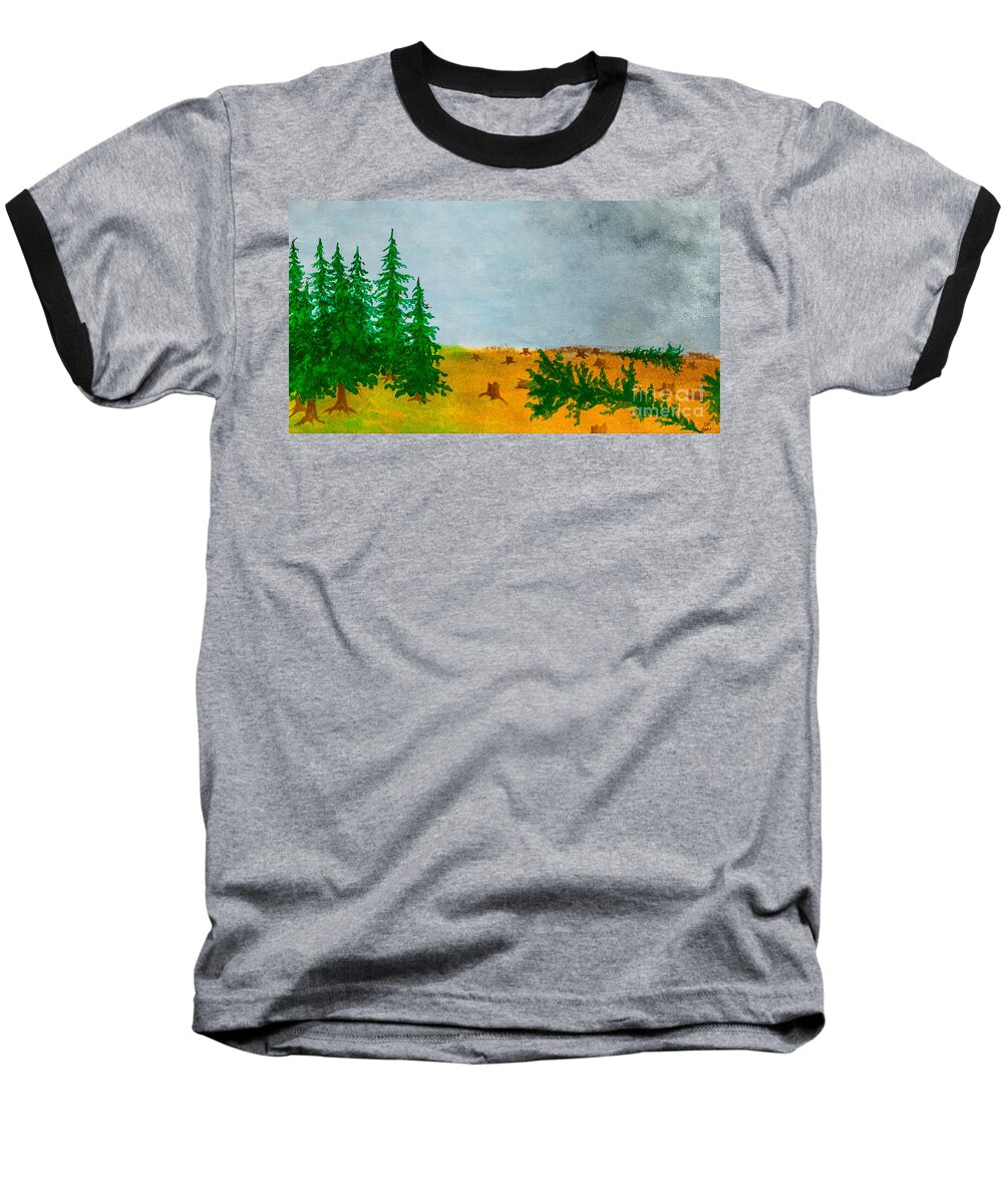 Trees Baseball T-Shirt featuring the painting Human Destruction by Stefanie Forck