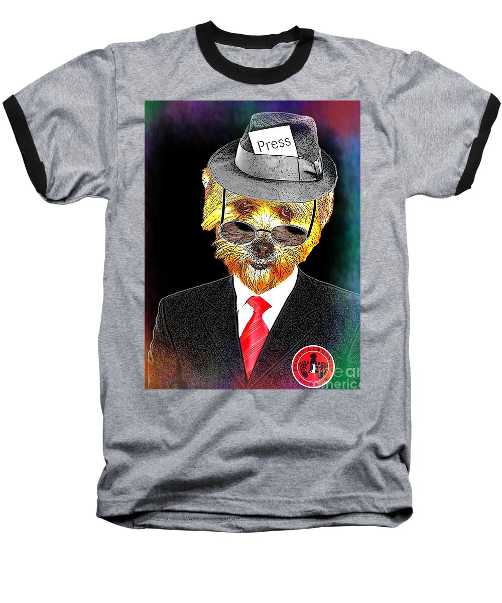 Canine Community Reporter Baseball T-Shirt featuring the digital art I Report The News by Kathy Tarochione