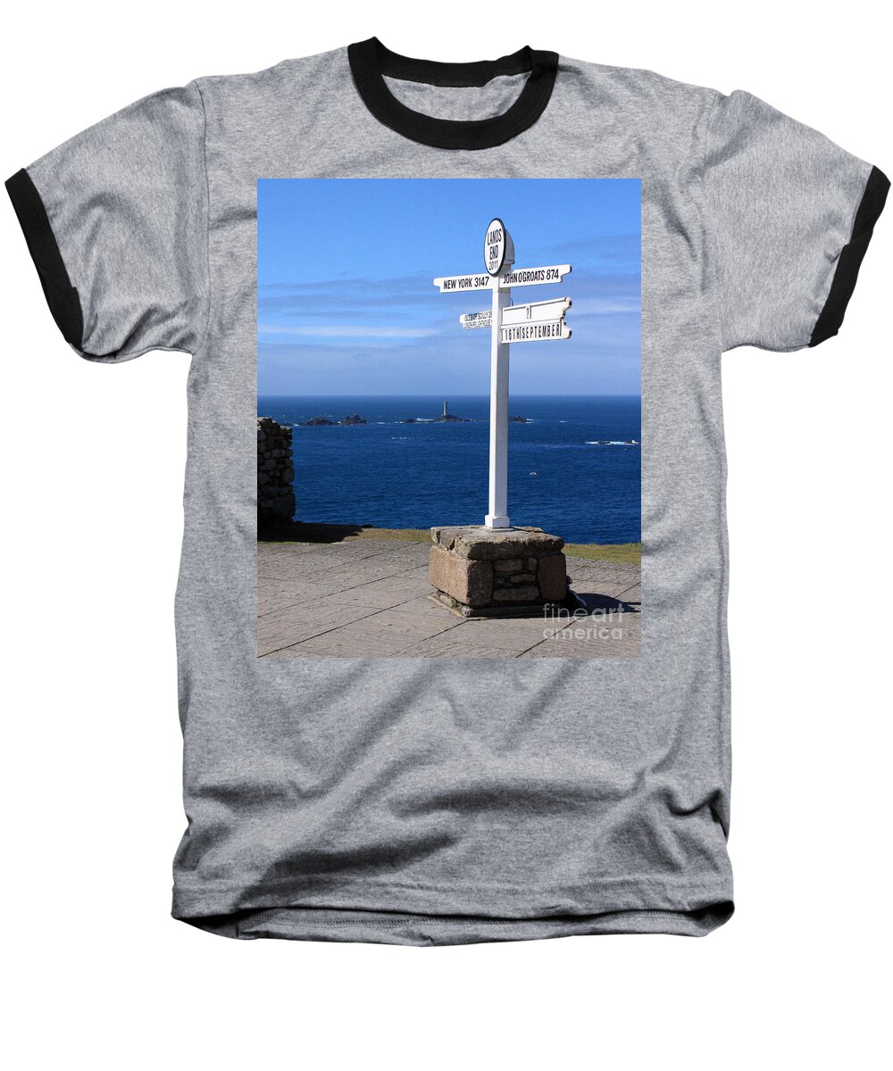 Cornwall Baseball T-Shirt featuring the photograph Iconic Land's End England by Terri Waters