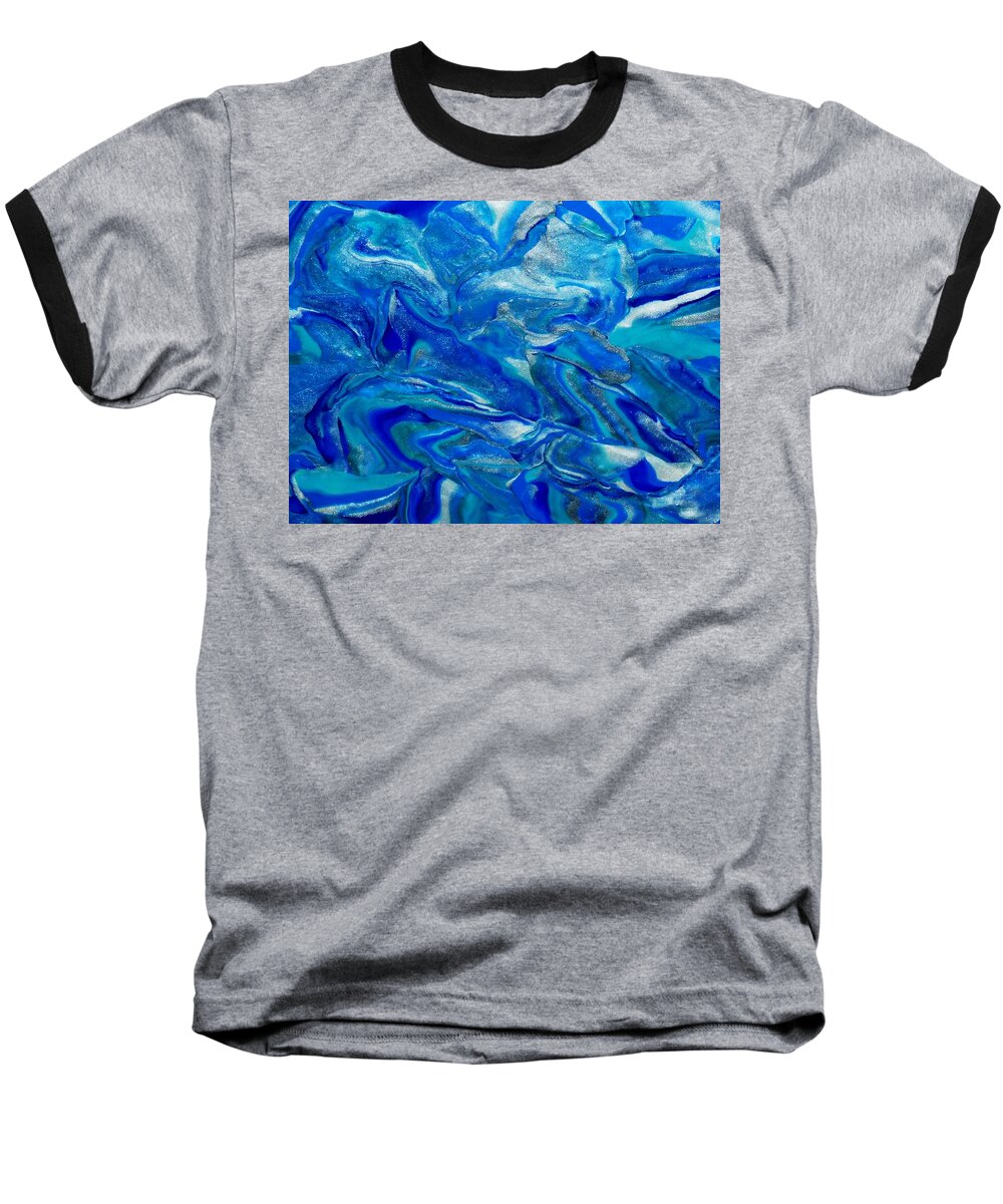 Abstract Baseball T-Shirt featuring the mixed media Icy Blue by Deborah Stanley