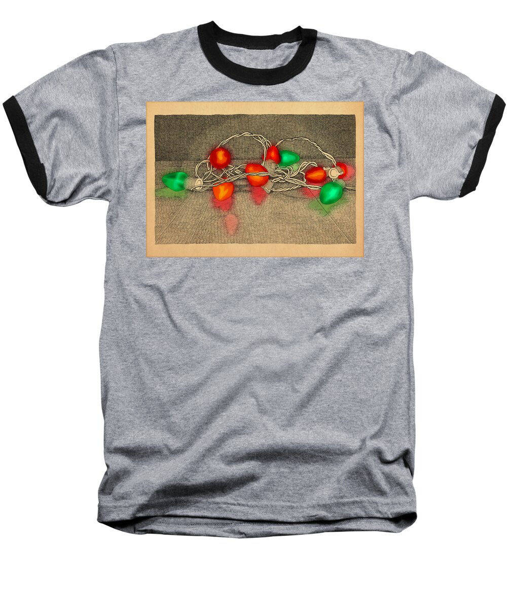 Lights Red Green Holiday Christmas Baseball T-Shirt featuring the drawing Illumination Variation #4 by Meg Shearer
