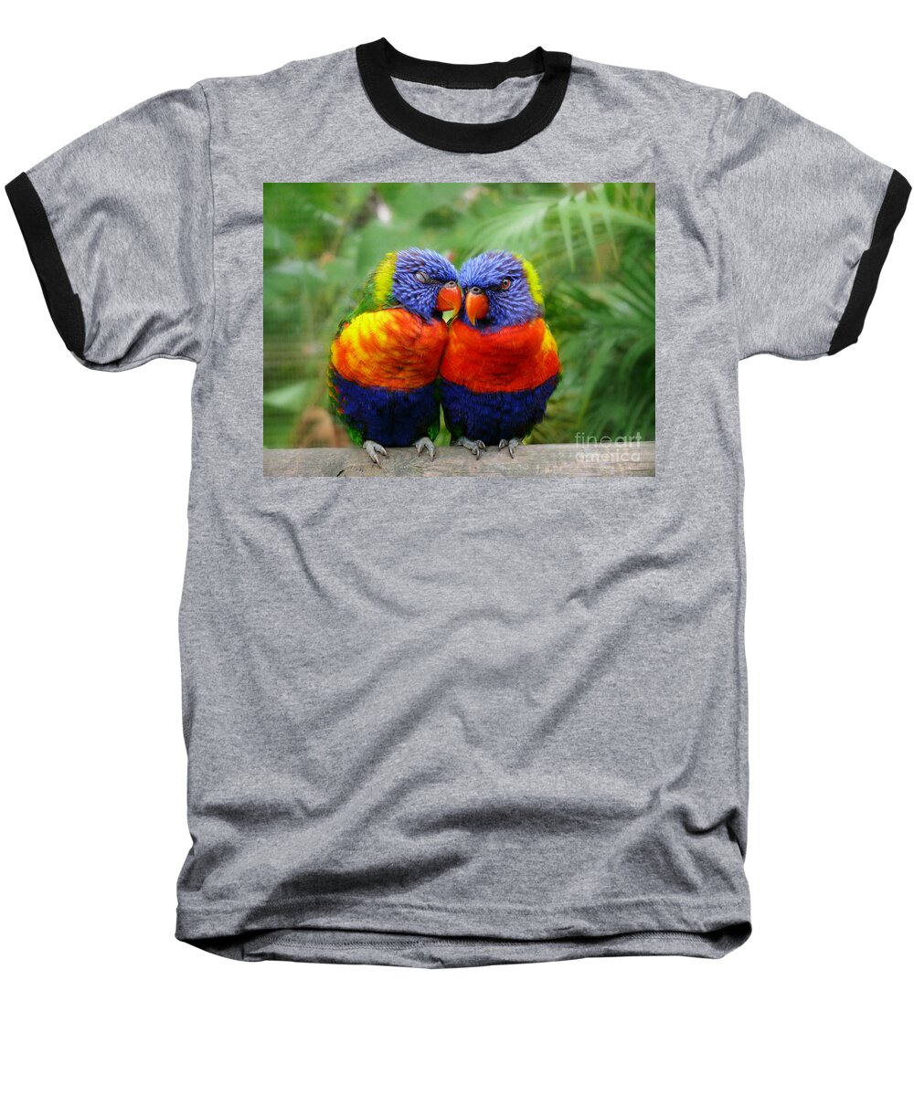Parrots Baseball T-Shirt featuring the photograph In Love Lorikeets by Peggy Franz