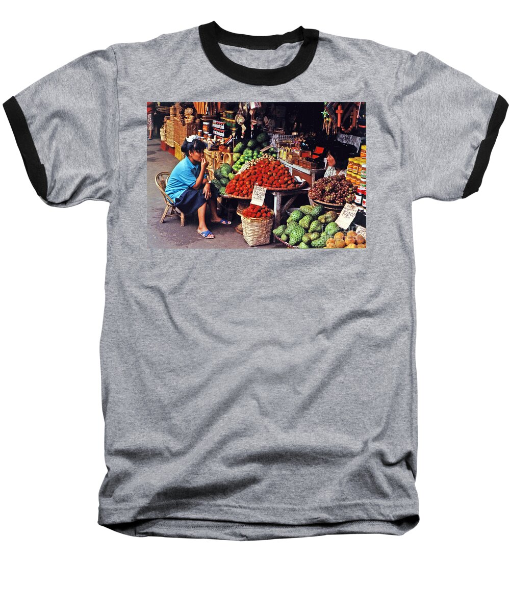 Market Place Baseball T-Shirt featuring the photograph In the Market Place in Baguio by Jim Fitzpatrick