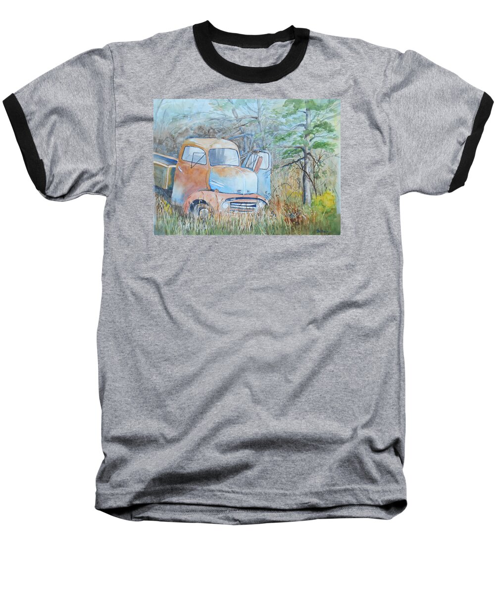 Truck Baseball T-Shirt featuring the painting In the Weeds by Christine Lathrop