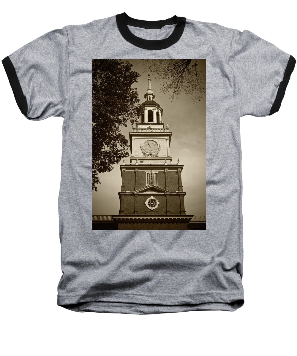 Philadelphia Baseball T-Shirt featuring the photograph Independence Hall - BW by Lou Ford