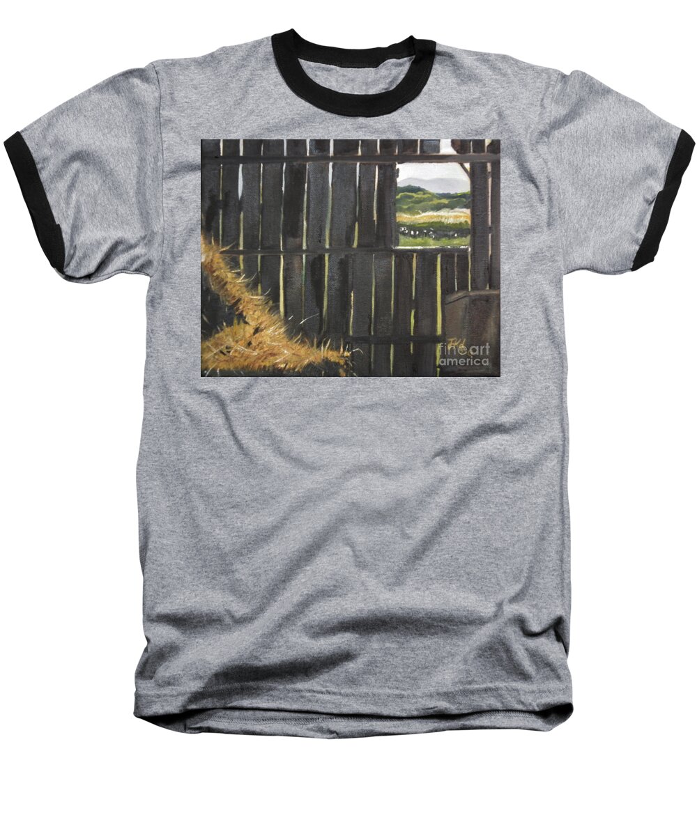 Barn Window Baseball T-Shirt featuring the painting Barn -Inside Looking Out - Summer by Jan Dappen