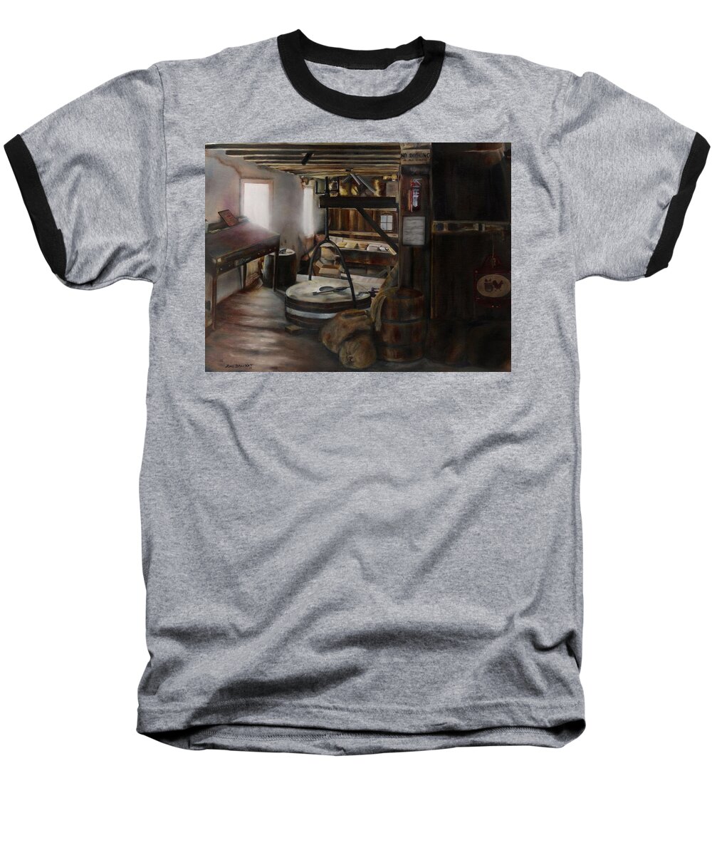 Mill Baseball T-Shirt featuring the painting Inside the Flour Mill by Lori Brackett