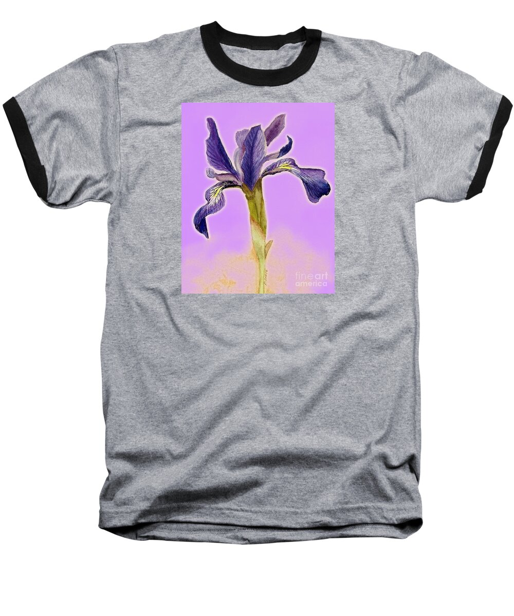 Iris Baseball T-Shirt featuring the painting Iris on lilac by Barbie Corbett-Newmin