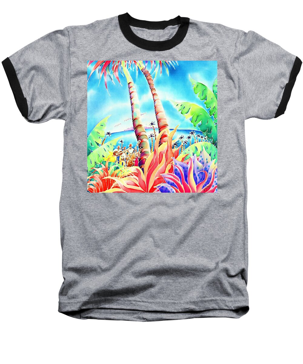 Landscape Baseball T-Shirt featuring the painting Island of music by Hisayo OHTA