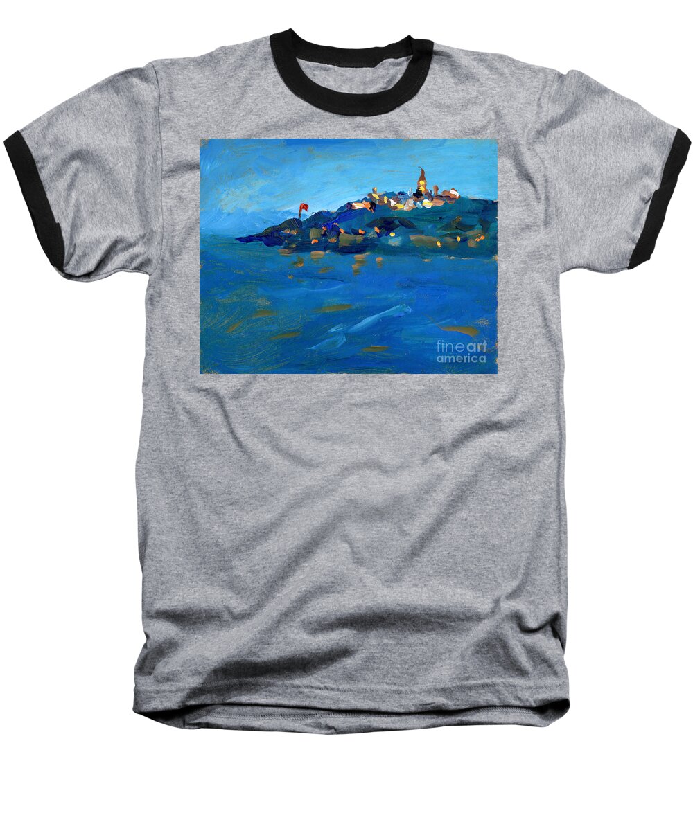 Crystal Cruises Baseball T-Shirt featuring the painting Istanbul dusk port by Valerie Freeman