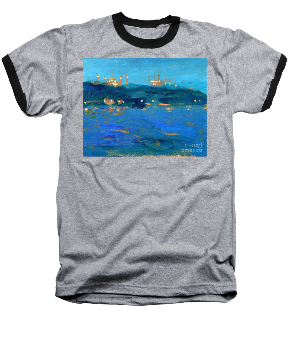 Crystal Cruises Baseball T-Shirt featuring the painting Istanbul Mosques at dusk by Valerie Freeman