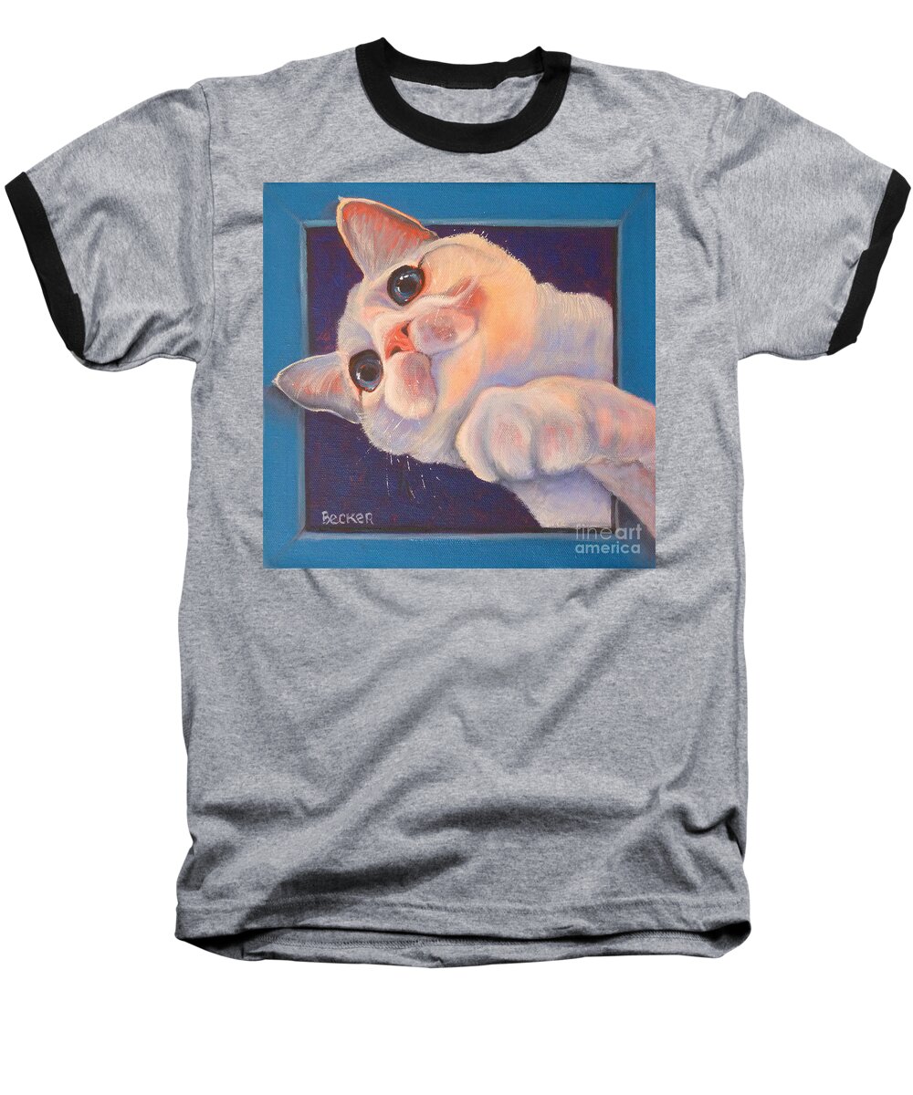 Cat Baseball T-Shirt featuring the painting I've Been Framed by Susan A Becker
