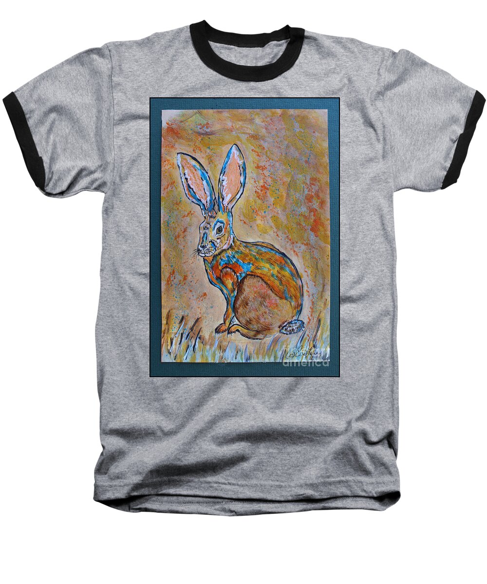 Rabbit Baseball T-Shirt featuring the painting JackRabbit by Ella Kaye Dickey