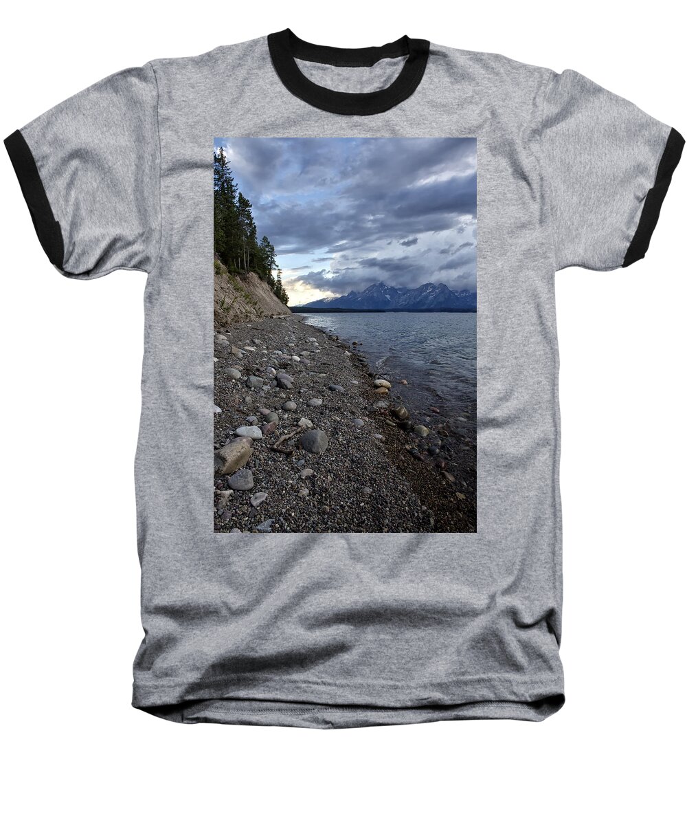 Lake Baseball T-Shirt featuring the photograph Jackson Lake Shore with Grand Tetons by Belinda Greb