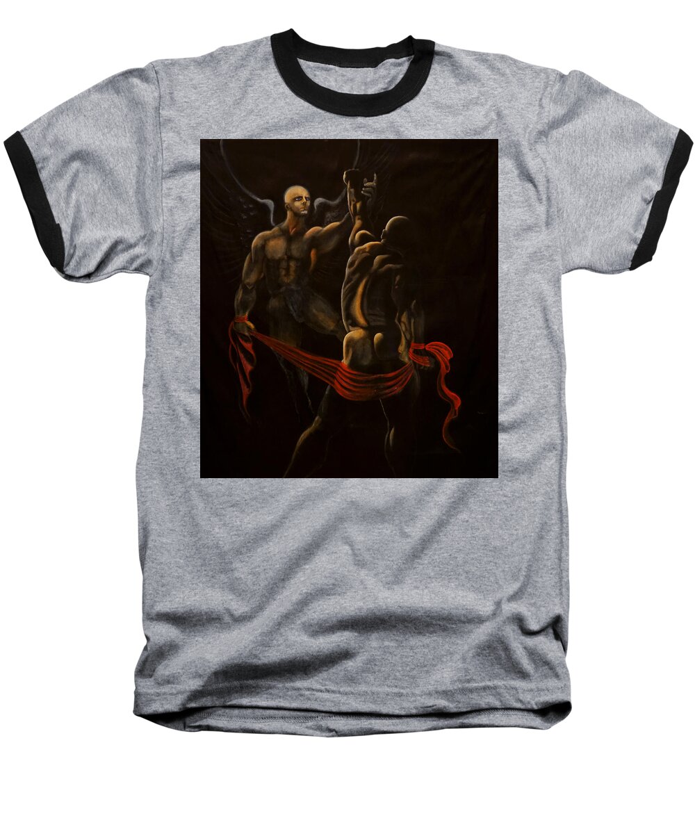 Giorgio Baseball T-Shirt featuring the painting Jacob wrestling with the Angel by Giorgio Tuscani