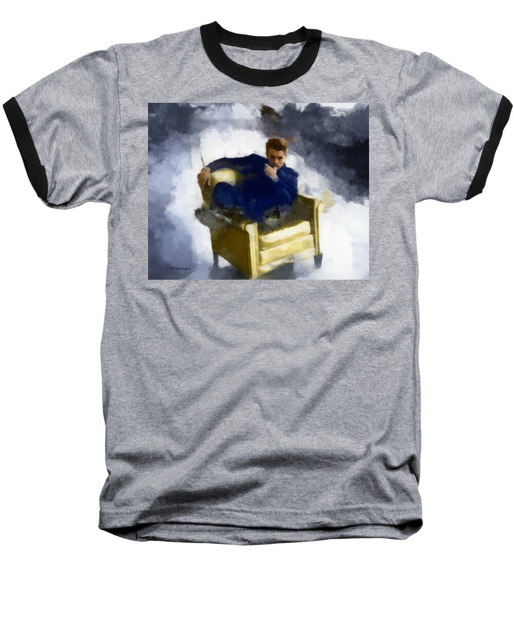 Art Baseball T-Shirt featuring the digital art James Dean In Yellow Leather Chair by Paulette B Wright