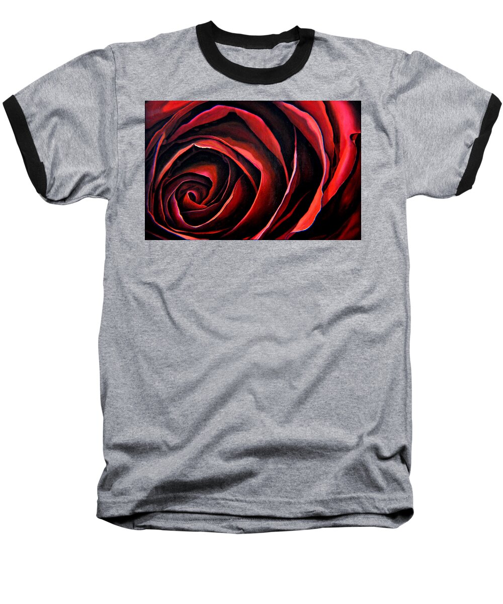 Red Rose Baseball T-Shirt featuring the painting January Rose by Thu Nguyen