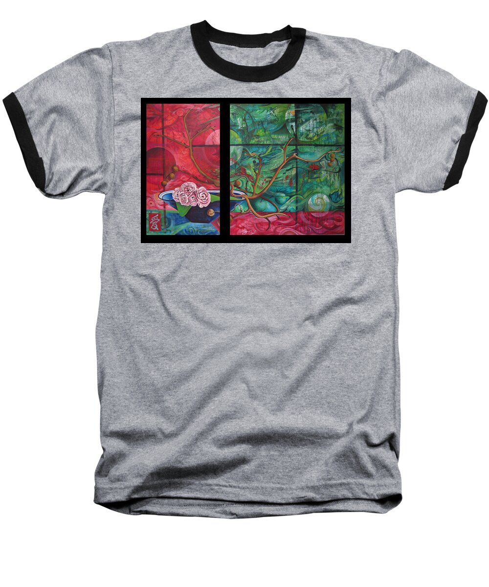 Abstract Baseball T-Shirt featuring the painting Japanesse Flower Arrangment by Joshua Morton