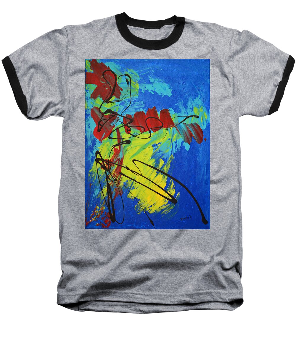 Bold Abstract Baseball T-Shirt featuring the painting Jazz Baby by Donna Blackhall