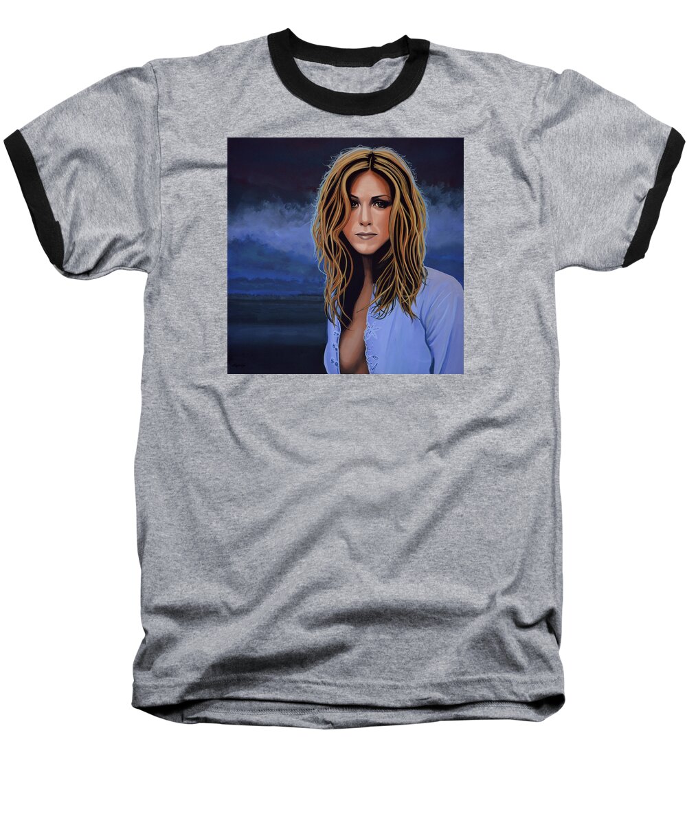 Jennifer Aniston Baseball T-Shirt featuring the painting Jennifer Aniston Painting by Paul Meijering