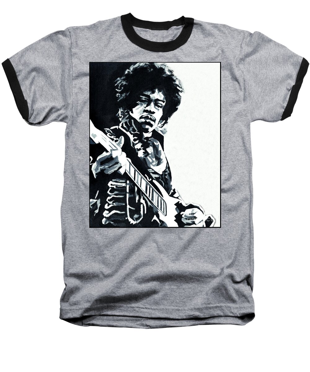 Jimi Hendrix Baseball T-Shirt featuring the painting James Marshall Hendrix by Tanya Filichkin