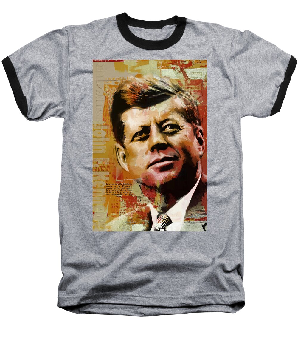 Jfk Baseball T-Shirt featuring the painting John F. Kennedy by Corporate Art Task Force